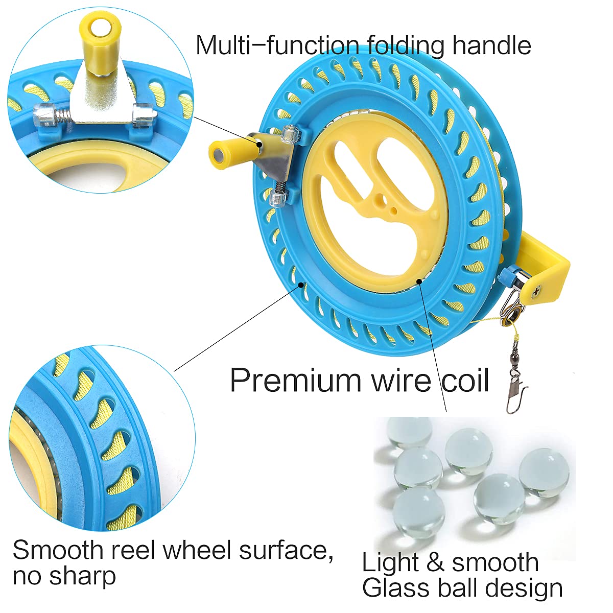 Professional Outdoor Kite String Winder with Scroll Wheel Lock - 6.2 Inch Blue Kite Line Reel for Easy Flight Control | Perfect for Beach, Park & Family Outdoor Activities