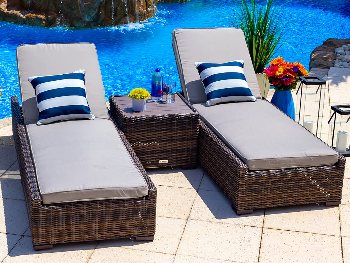 Premium 16-Piece Brown & Light Gray Resin Wicker Patio Furniture Set - AKOYA Outdoor Essentials Tuscany Collection for Garden, Poolside & Backyard Relaxation