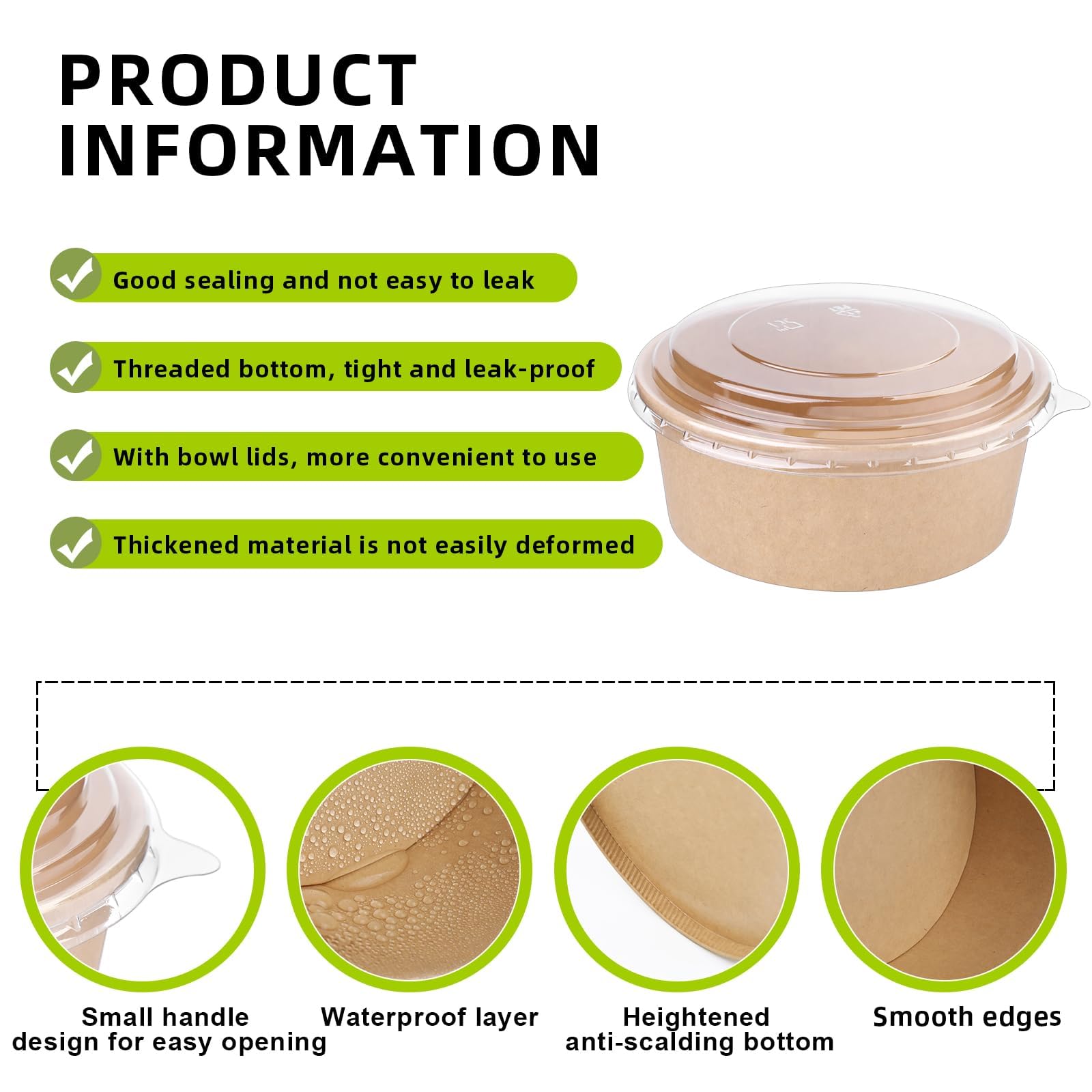 25-Pack 25 oz Disposable Paper Bowls with Lids - Eco-Friendly Food Containers for Salads, Ice Cream, Yogurt, Party Snacks | Perfect for Picnics, BBQs, Catering & Takeout
