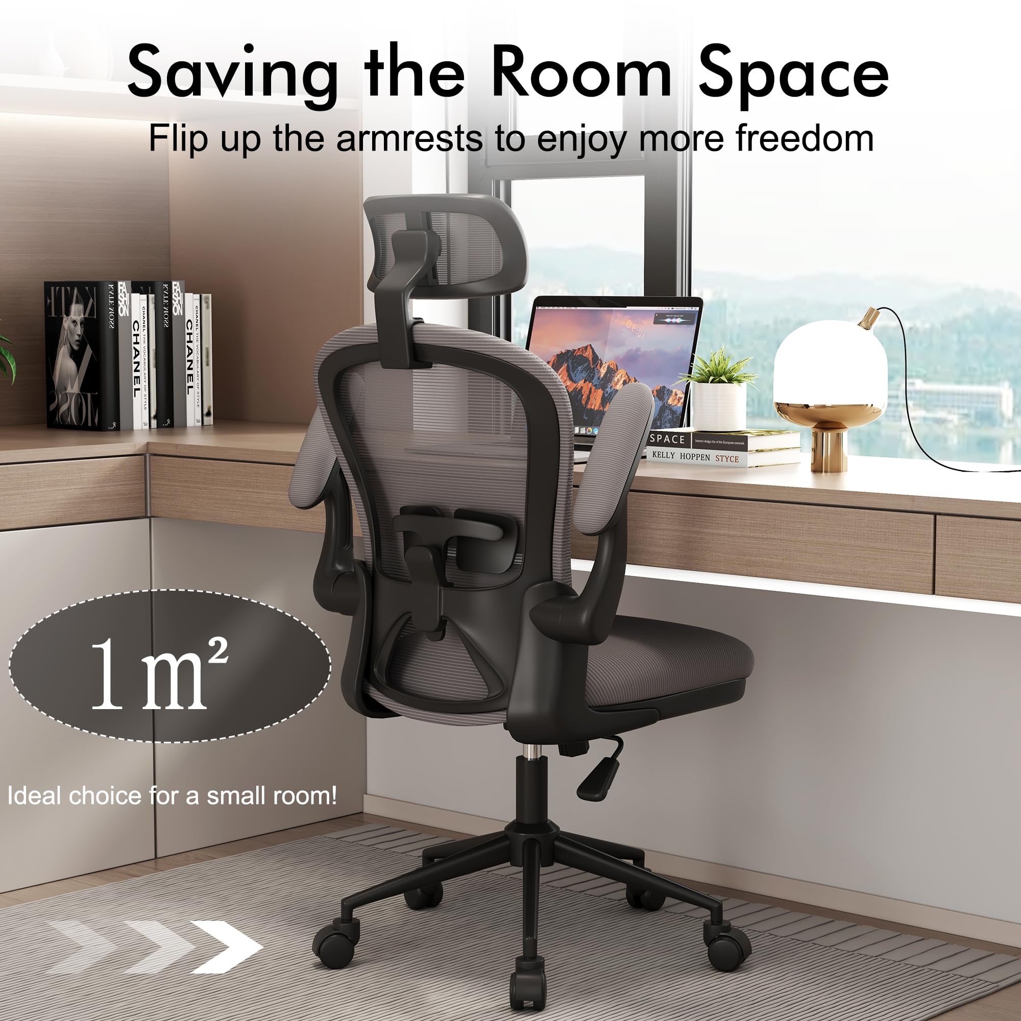 Ergonomic Office Chair with Adjustable Lumbar Support & Headrest - Breathable Mesh Desk Chair with Adjustable Arms & Wheels - Home Office Computer Chair for Long Hours Work (Black) - Perfect for Remote Work, Gaming & Study Sessions