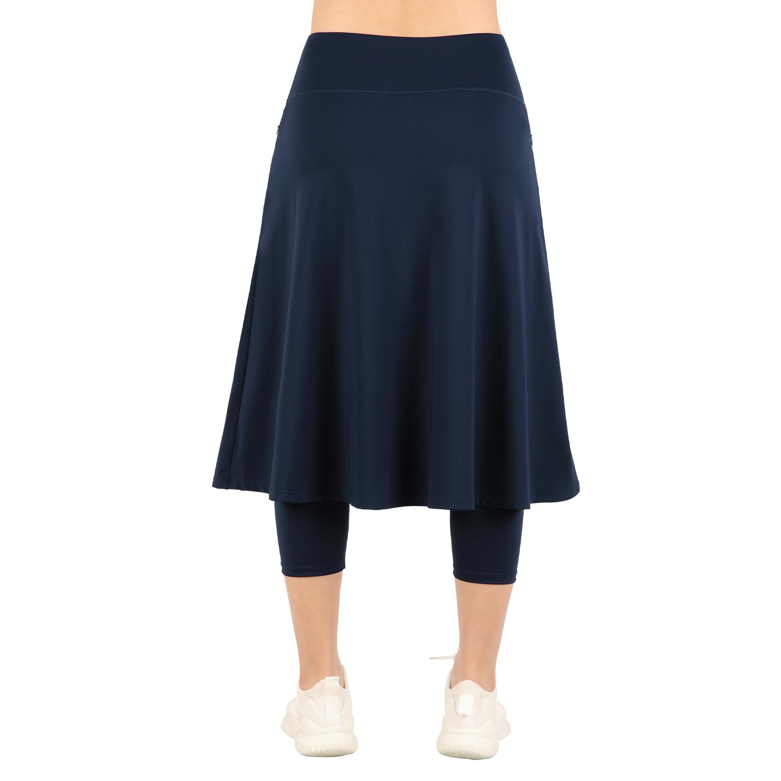 Women's High Waisted Skirted Leggings with Pockets - Knee Length Tennis Skirt with Built-in Capri Leggings for Running, Yoga & Workout