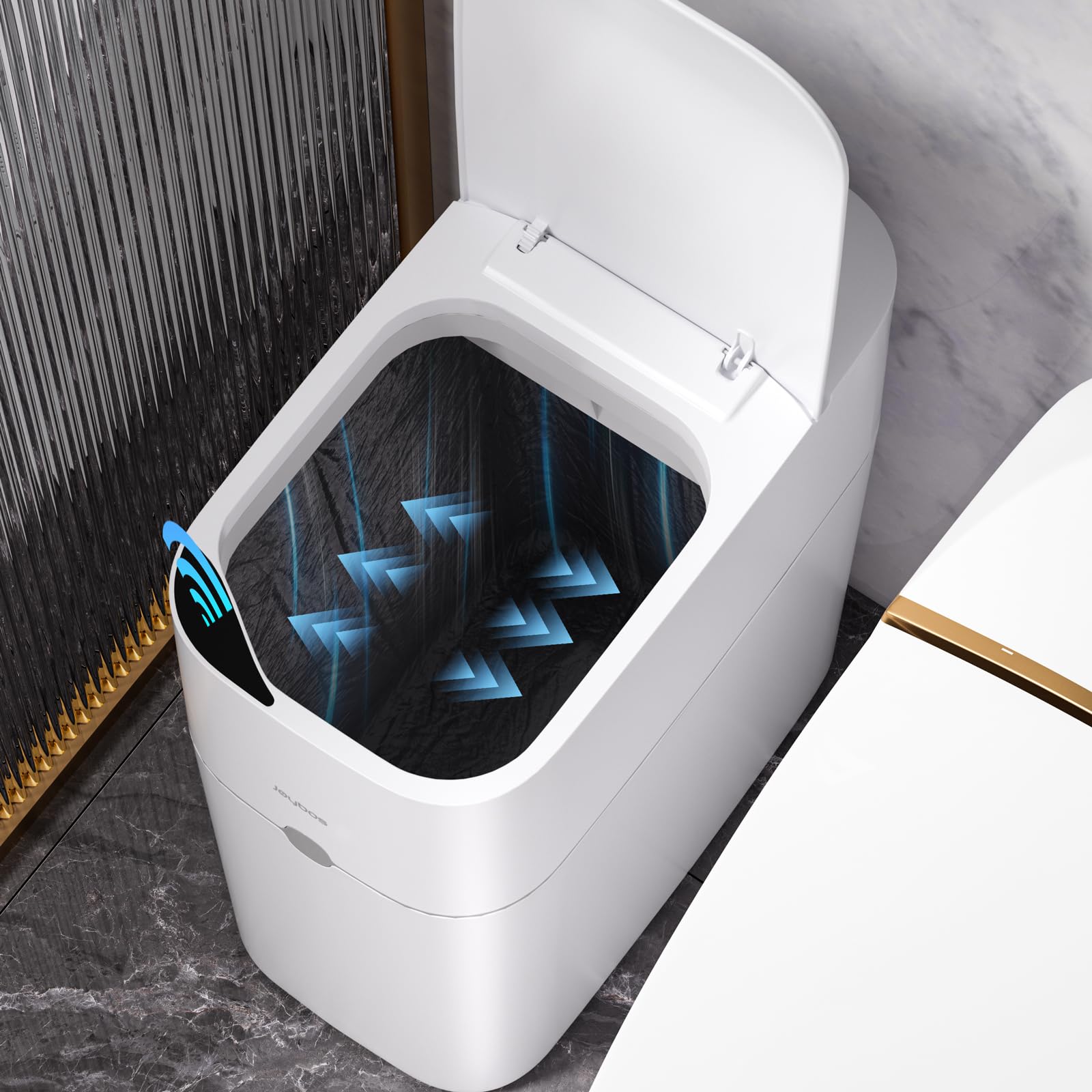 Automatic Motion Sensor Trash Can 3.5 Gallon - Slim Smart Bathroom Garbage Bin with Bagging System - White Small Plastic Waste Bin for Bedroom, Office, Kitchen - Hands-Free Touchless Disposal Solution