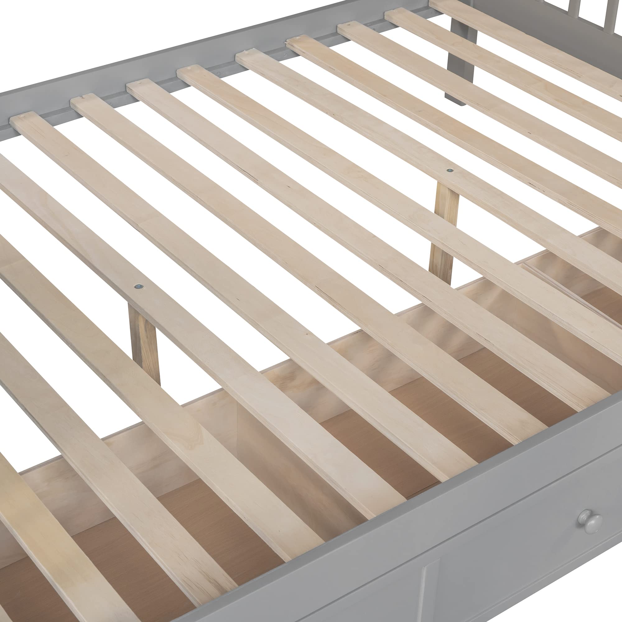 Modern L-Shaped Solid Wood Triple Bed with Storage Staircase - Twin over Full Bunk Bed with 3 Drawers, Loft Bed Frame with Ladder & Safety Guardrail for Adults, Teens & Kids - Space-Saving Solution for Small Bedrooms, Guest Rooms & Dorm Rooms (Grey)