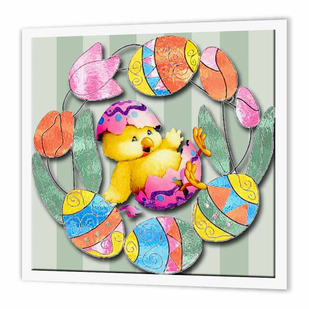 3dRose Cute Easter Chick & Eggs with Pretty Tulips Iron-On Heat Transfer Paper for White Fabric - 6x6 Inch - Perfect for DIY T-Shirts, Tote Bags & Easter Crafts
