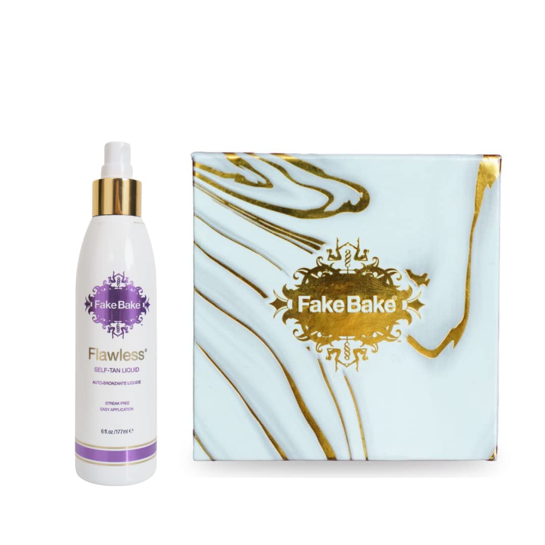 Fake Bake Flawless Self-Tanning Liquid with Bronzing Compact - Natural Sunless Tan for Face & Body - Perfect for Beach, Vacation & Special Occasions