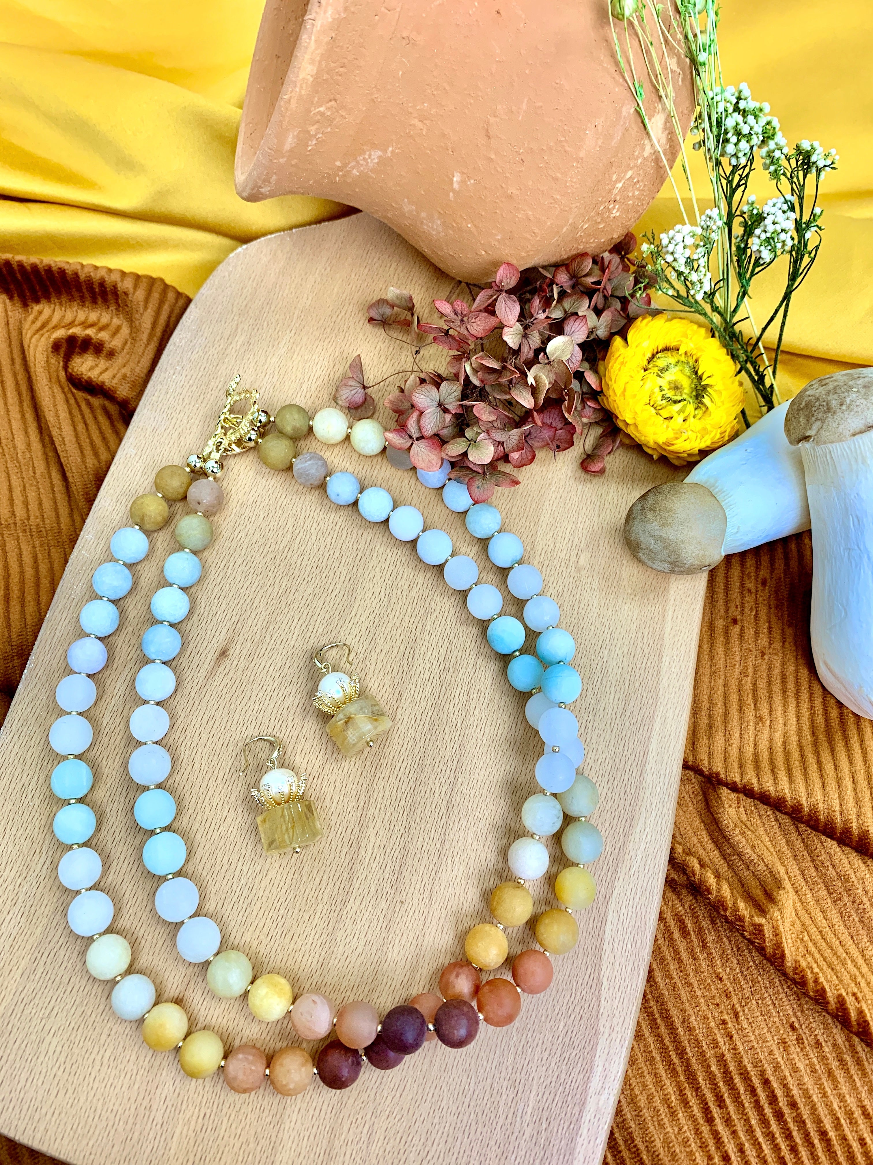 Gradient Brown Jade Double Layer Necklace HN018 - Elegant Natural Stone Jewelry for Women, Perfect for Weddings, Parties & Everyday Wear