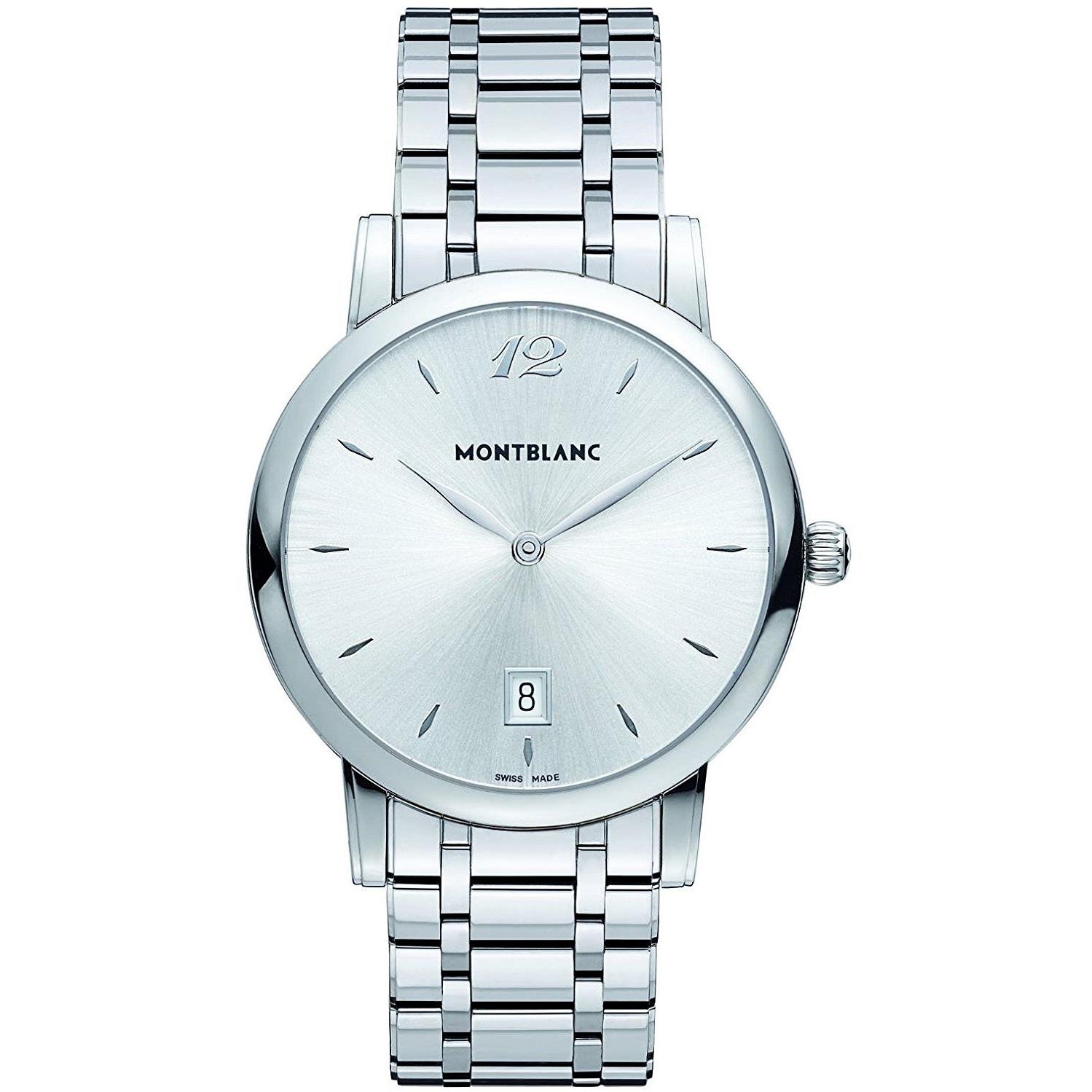 Montblanc Star Classique Date Men's Stainless Steel Luxury Watch - 39mm Silver Dial Sapphire Crystal Swiss Made Quartz Dress Watch with Metal Band 108768 | Elegant Timepiece for Business, Formal Events & Special Occasions