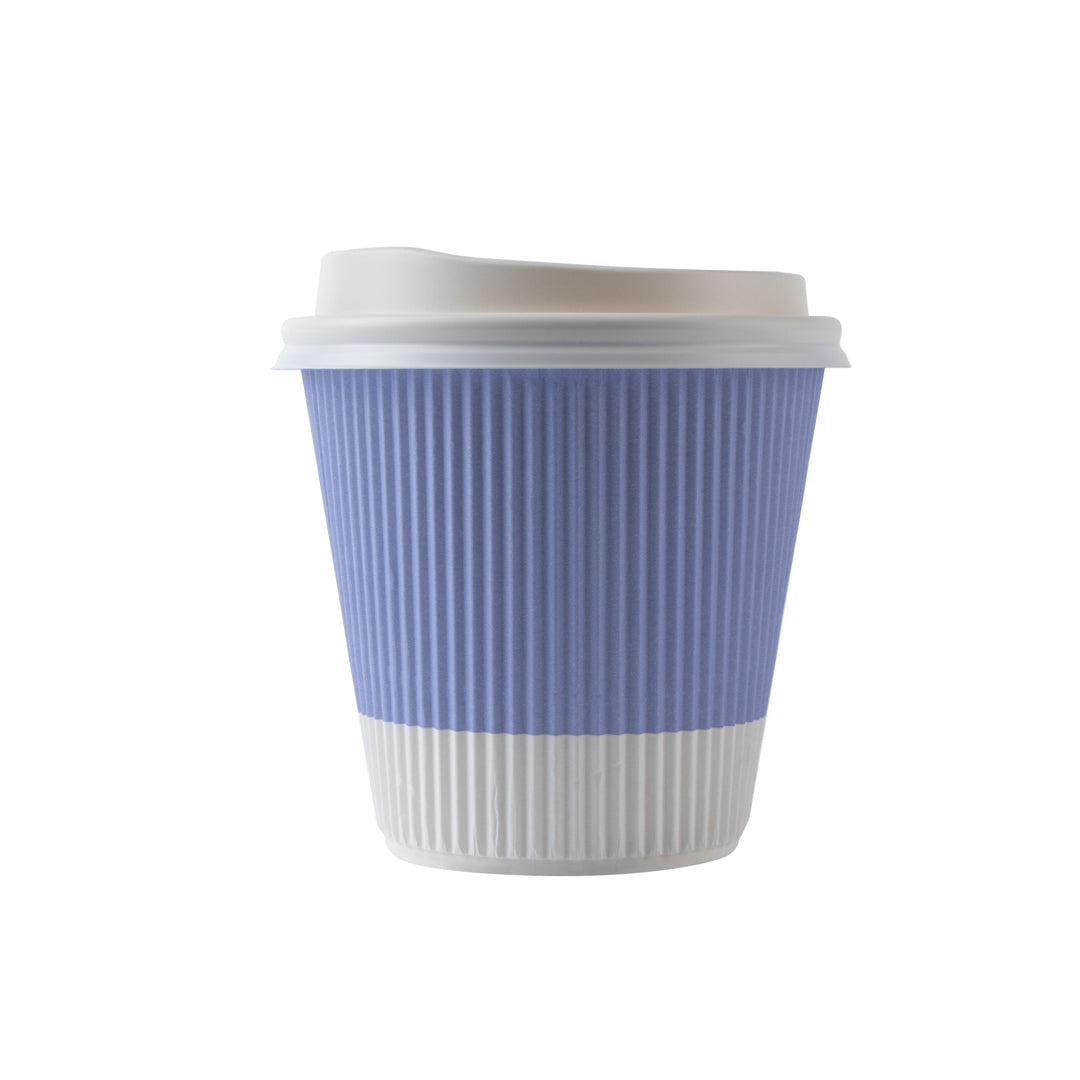 8 oz Light Purple Ripple Wall Paper Coffee Cups with White Lids - 3.5