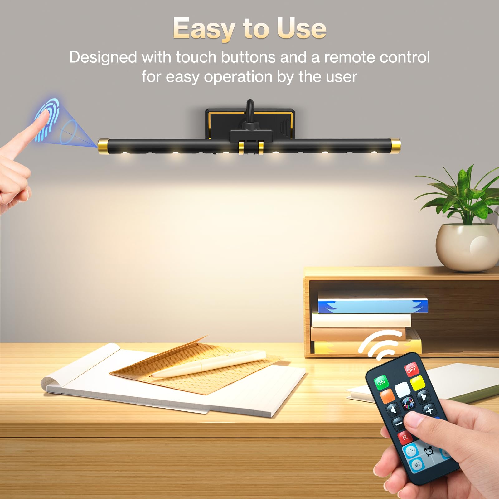 Rechargeable RGB Wireless Picture Light with Remote & Timer - Dimmable Art Light for Paintings, Portraits, Picture Frames - Perfect for Home Gallery, Museum Display & Wall Decor (Black)
