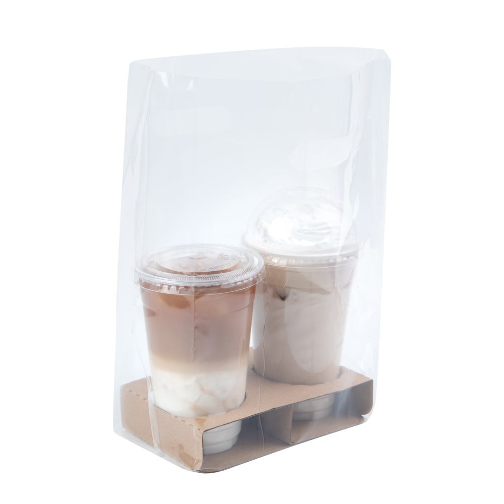 Clear Plastic Take Out Bags for 2-Cup Drink Carriers - 13 3/4
