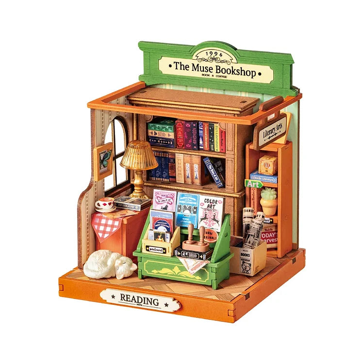 Rolife The Muse Bookshop DIY Miniature House Kit - Creative Craft Model Building Set for Adults, Perfect Gift for Book Lovers & Home Decor (Use for Relaxation, Stress Relief & Display)