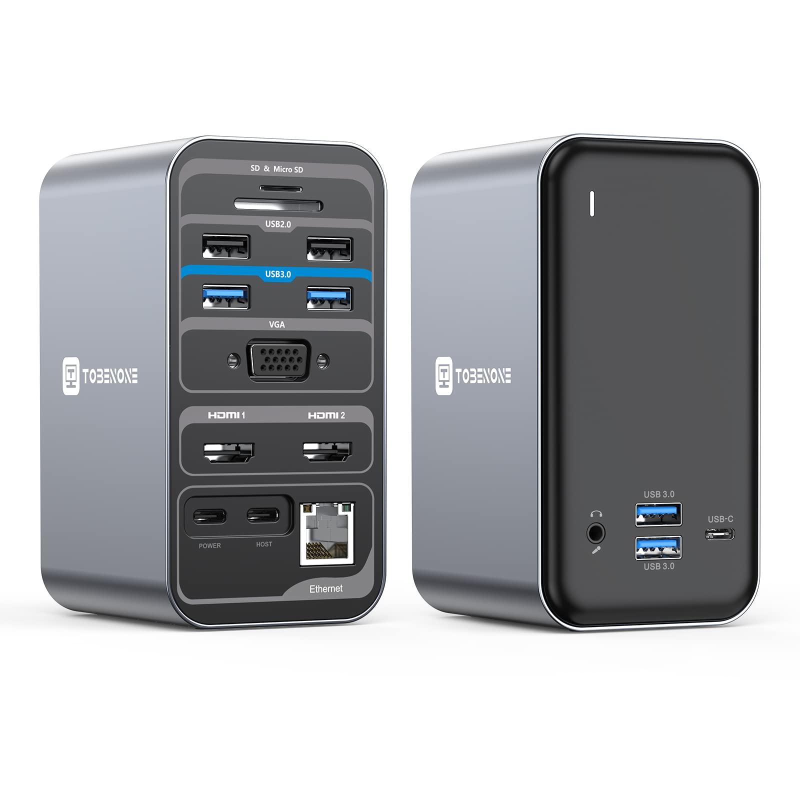 TobenONE 15-in-1 USB C Laptop Docking Station with Dual HDMI & 65W PD - Dual Monitor Support, 4xUSB 3.0, 2xUSB 2.0, VGA, Ethernet, SD/TF Card Reader, Audio/Mic - Compatible with Lenovo, HP, Dell, Surface - Perfect for Home Office, Remote Work & Multi-Tasking Setup