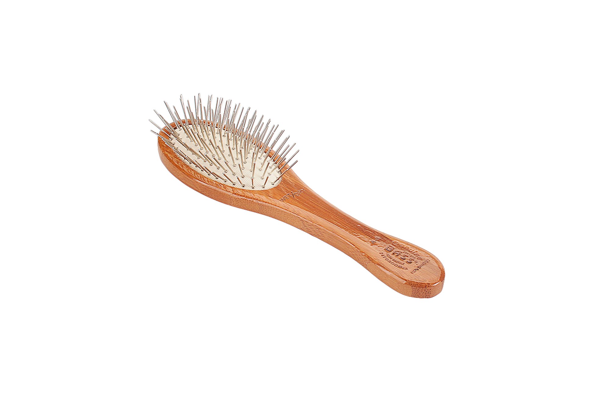 Premium Small Oval Wire Bass Brushes for Dogs & Cats - Gentle Pet Grooming Brush with Bamboo Wood Handle - Perfect for Shedding Control & Coat Shine at Home or Professional Grooming