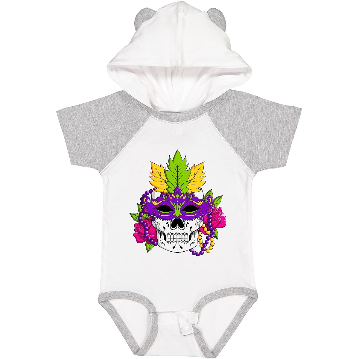 Inktastic Mardi Gras Skull with Masquerade Mask Baby Bodysuit - Fun Festive Outfit for Carnival, Halloween & Costume Parties