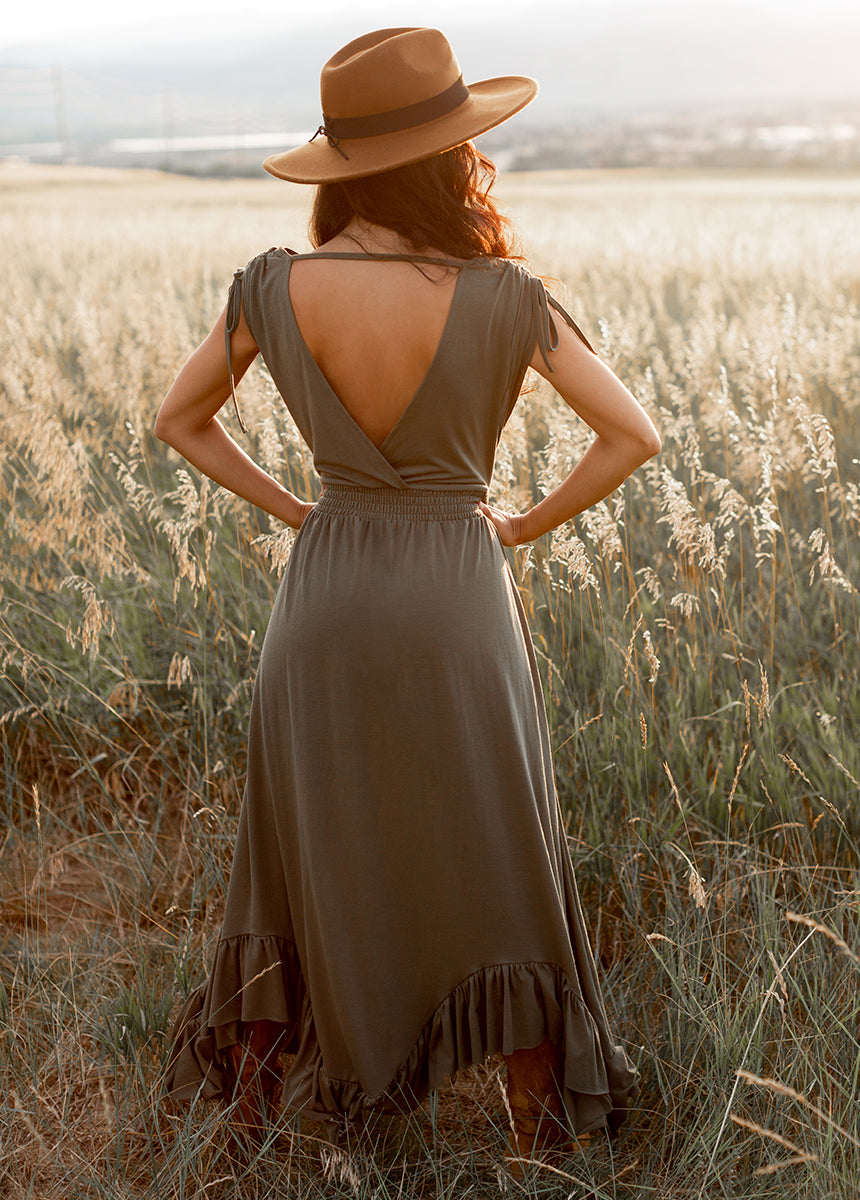 Stylish Army Green Giovanna Dress for Women | Elegant Casual & Party Wear | Perfect for Date Nights, Office, and Special Occasions