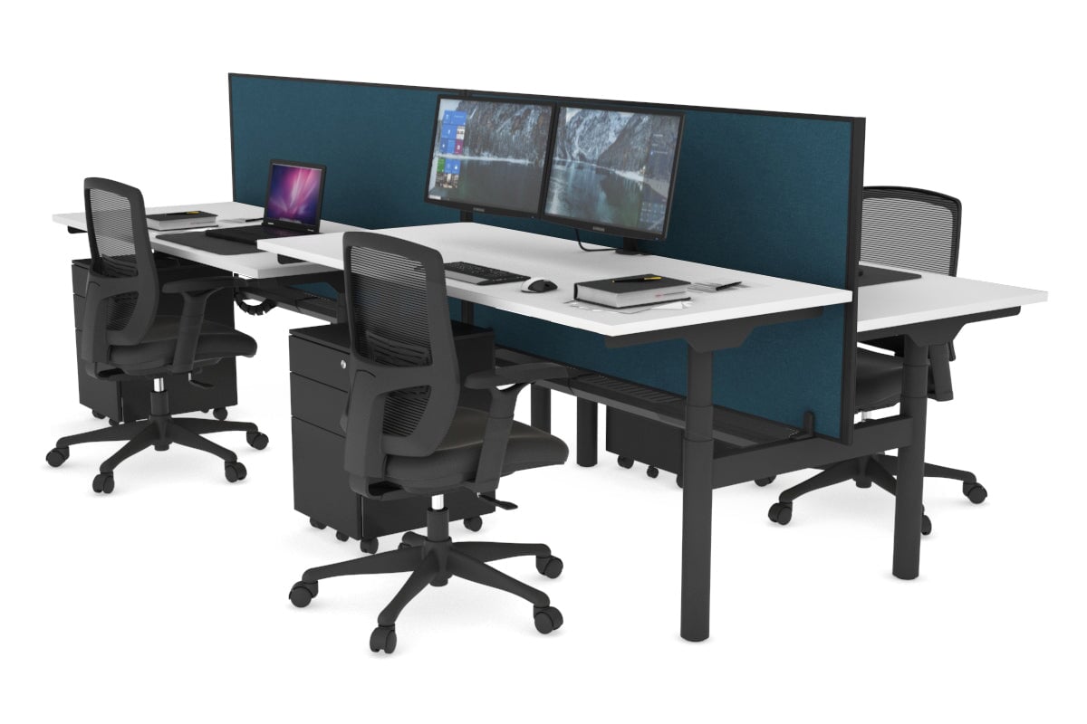 Flexi Premium Height Adjustable 4-Person H Bench Workstation - Black Frame [1200L x 700W] - Ideal for Office, Coworking Space & Home Office Setup