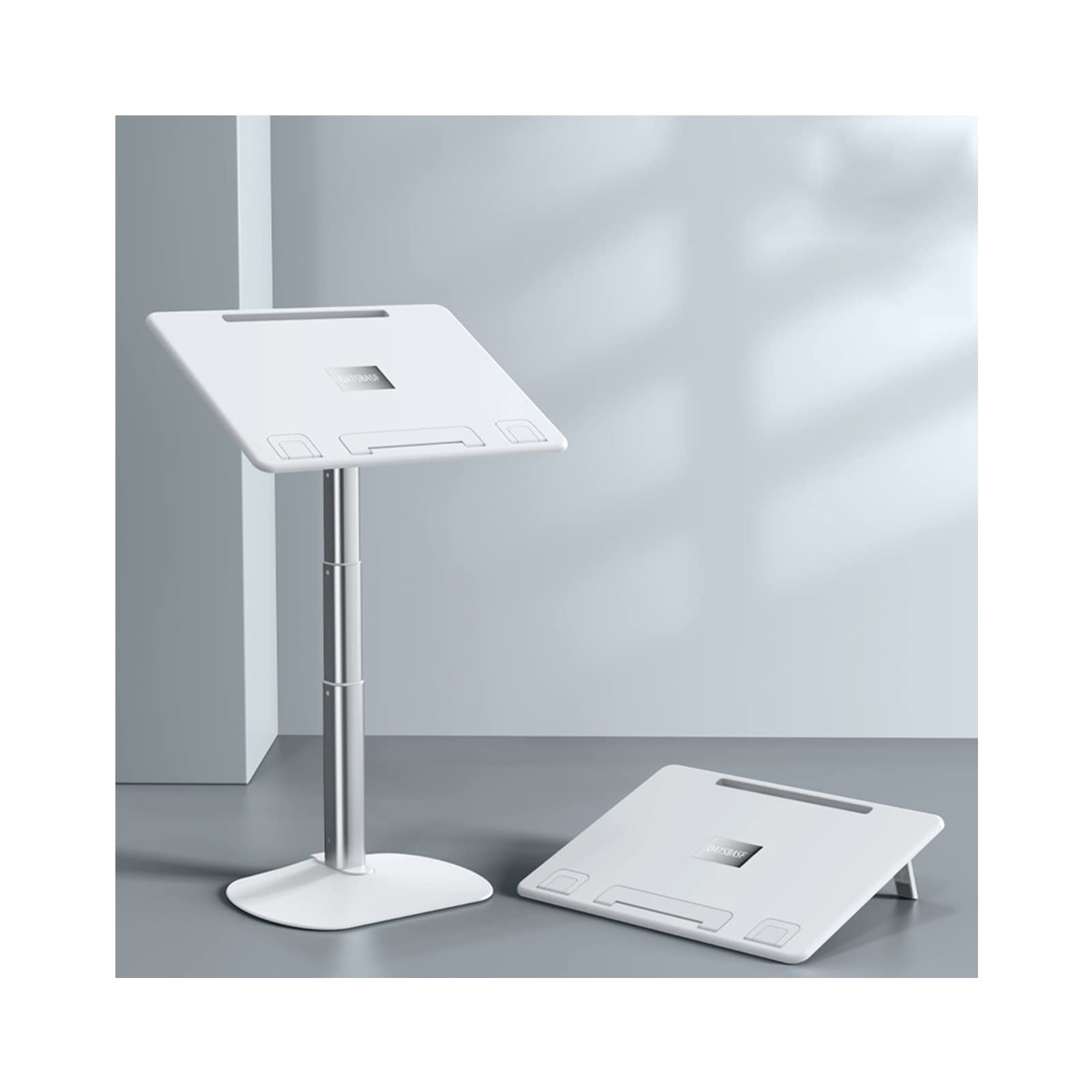 Adjustable Floor Book Stand with Swivel Base - Portable & Sturdy Reading Holder for Cookbooks, Laptops, and Office Use - Perfect for Kitchen, Study, and Workspace Organization