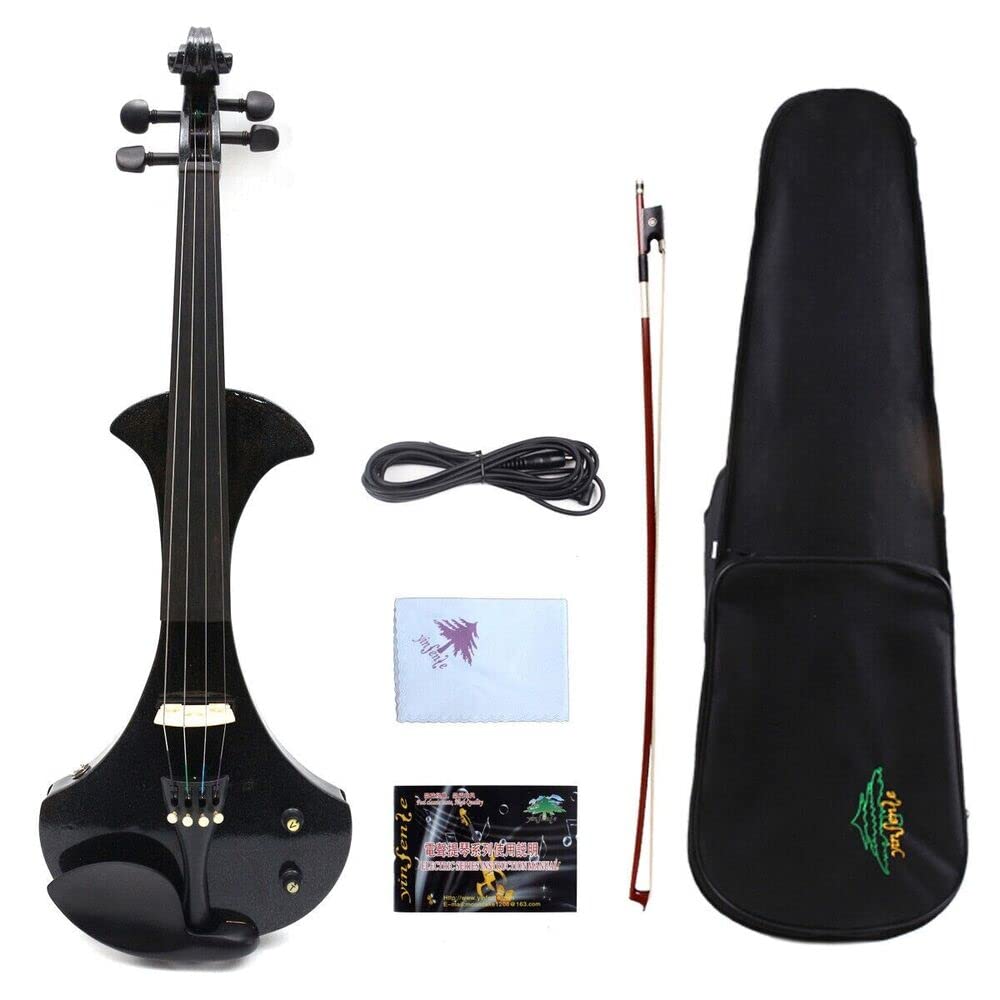 Yinfente 4/4 Full Size Electric Violin with Handcrafted Ebony Fittings - Includes Case & Bow - Perfect for Professional Performances, Studio Recording & Live Music