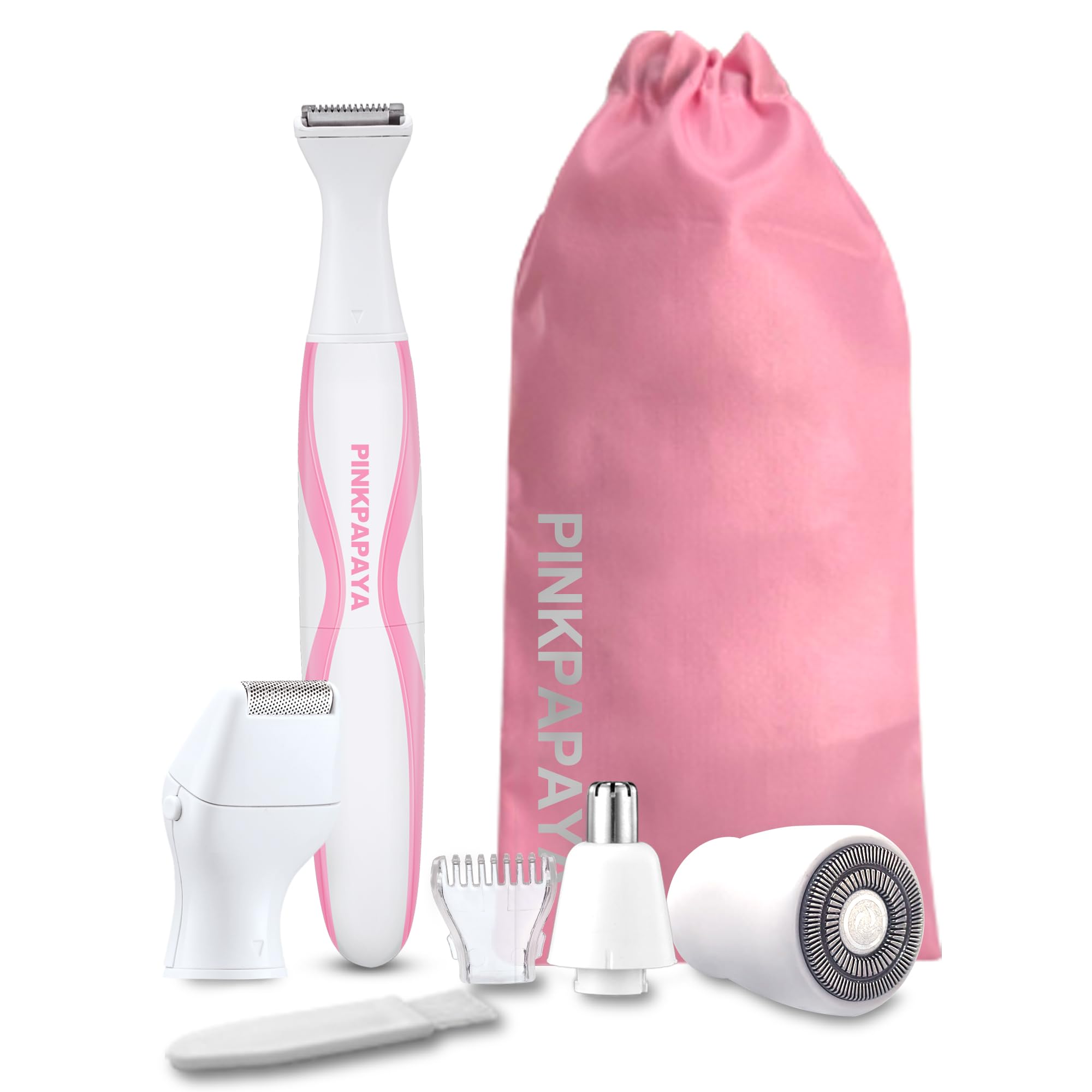 4-in-1 Electric Bikini Trimmer for Women - Pubic Hair Shaver, Facial Hair Remover, Face Razor & Nose Trimmer - Women's Grooming Kit for Smooth Skin at Home & Travel - Perfect for Bikini Line, Legs, Underarms & Facial Hair Removal