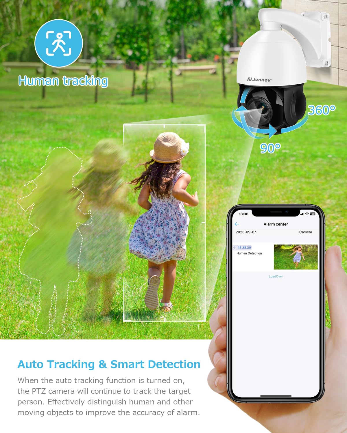 4K 8MP Outdoor PTZ POE IP Security Camera with 20X Optical Zoom, Pan Tilt, Human Detection & Auto Tracking - 320ft IR Night Vision, ONVIF & Hikvision Compatible - Ideal for Home Security, Business Surveillance & Parking Lot Monitoring