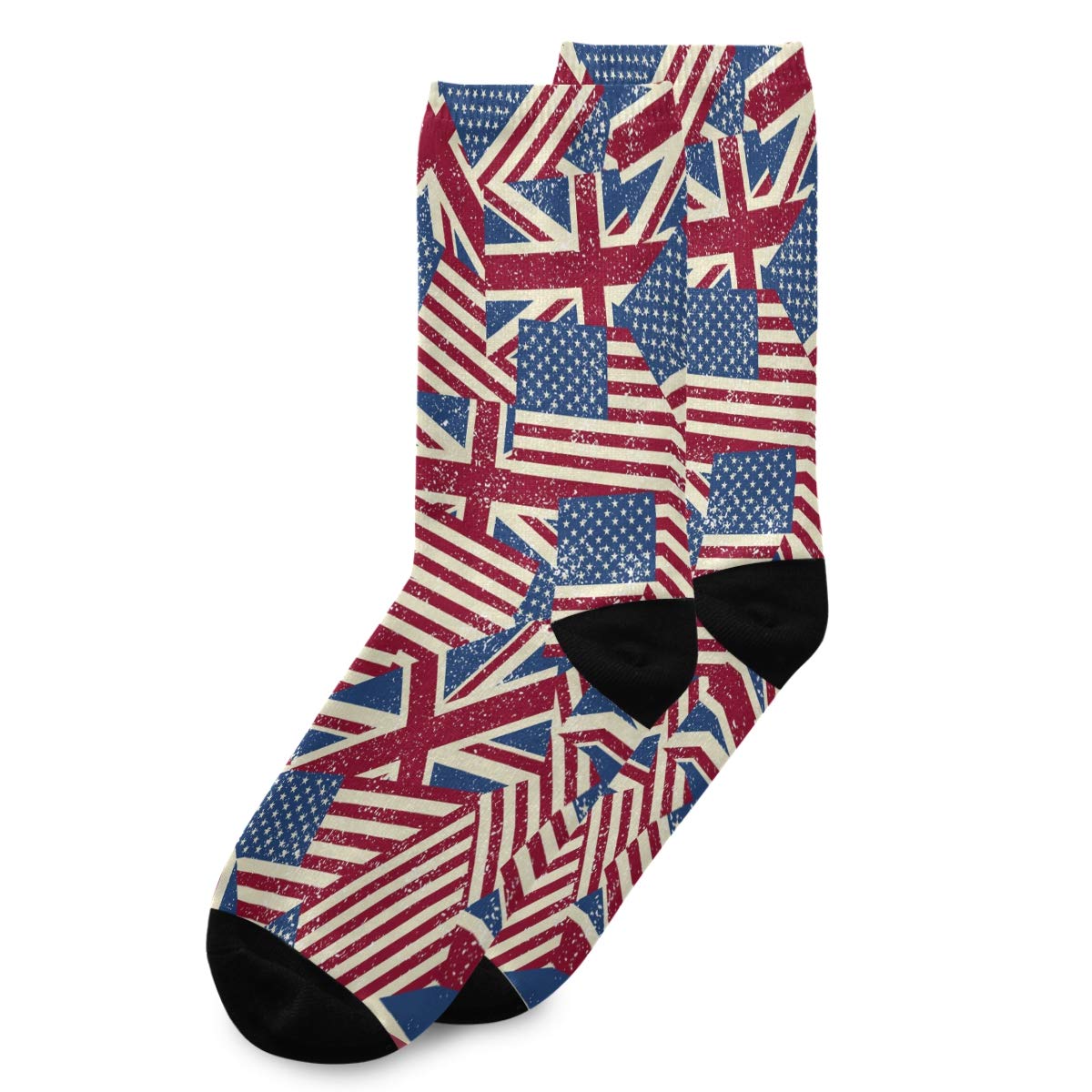 ALAZA Unisex Vintage American & British Flag Casual Crew Socks for Men & Women - Perfect for Travel, Gifts & Patriotic Fashion