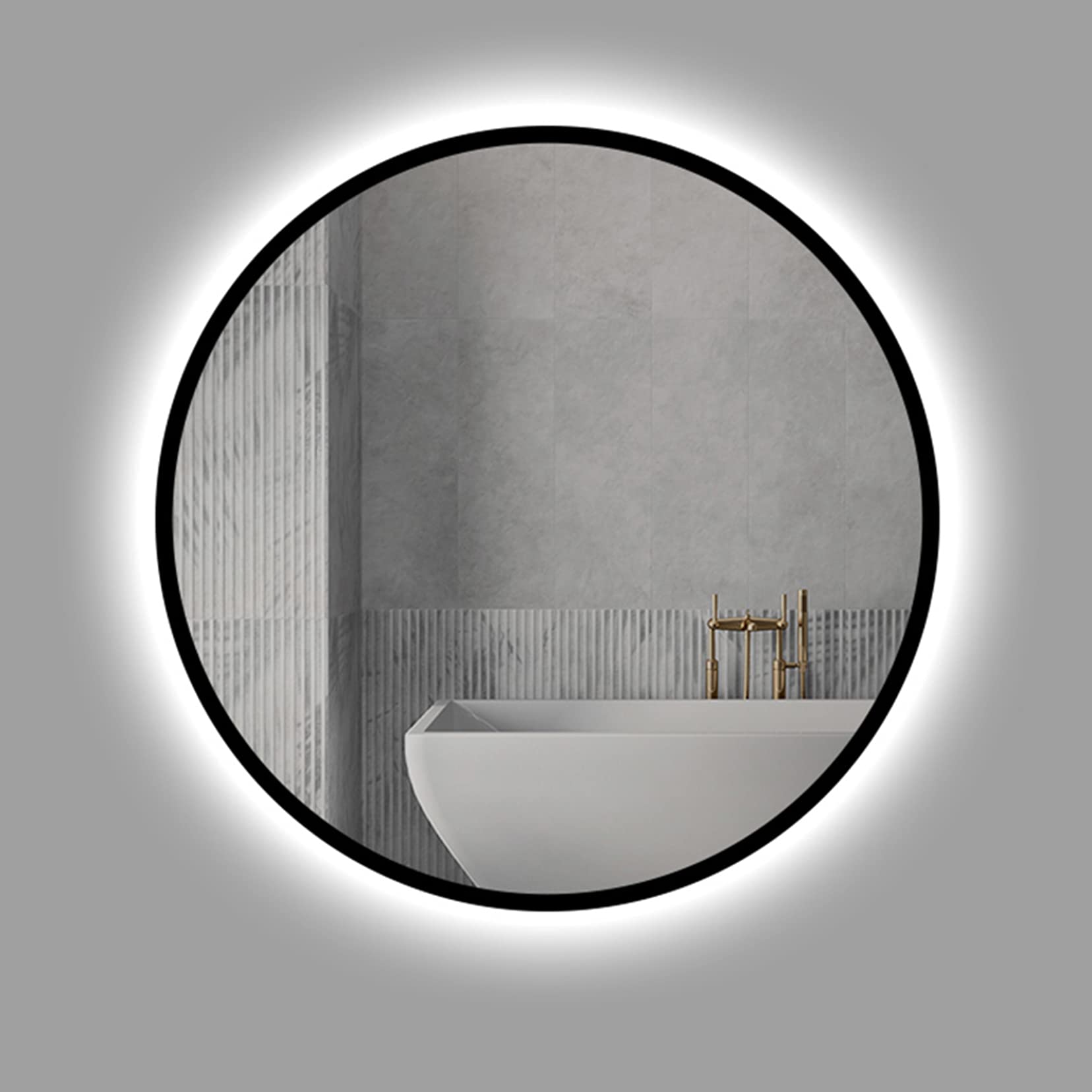 Round LED Bathroom Mirror with Black Frame - Wall Mounted Vanity Mirror with White & Warm Light Options (50cm/60cm/70cm/80cm) - Perfect for Modern Bathrooms, Dressing Rooms & Home Decor