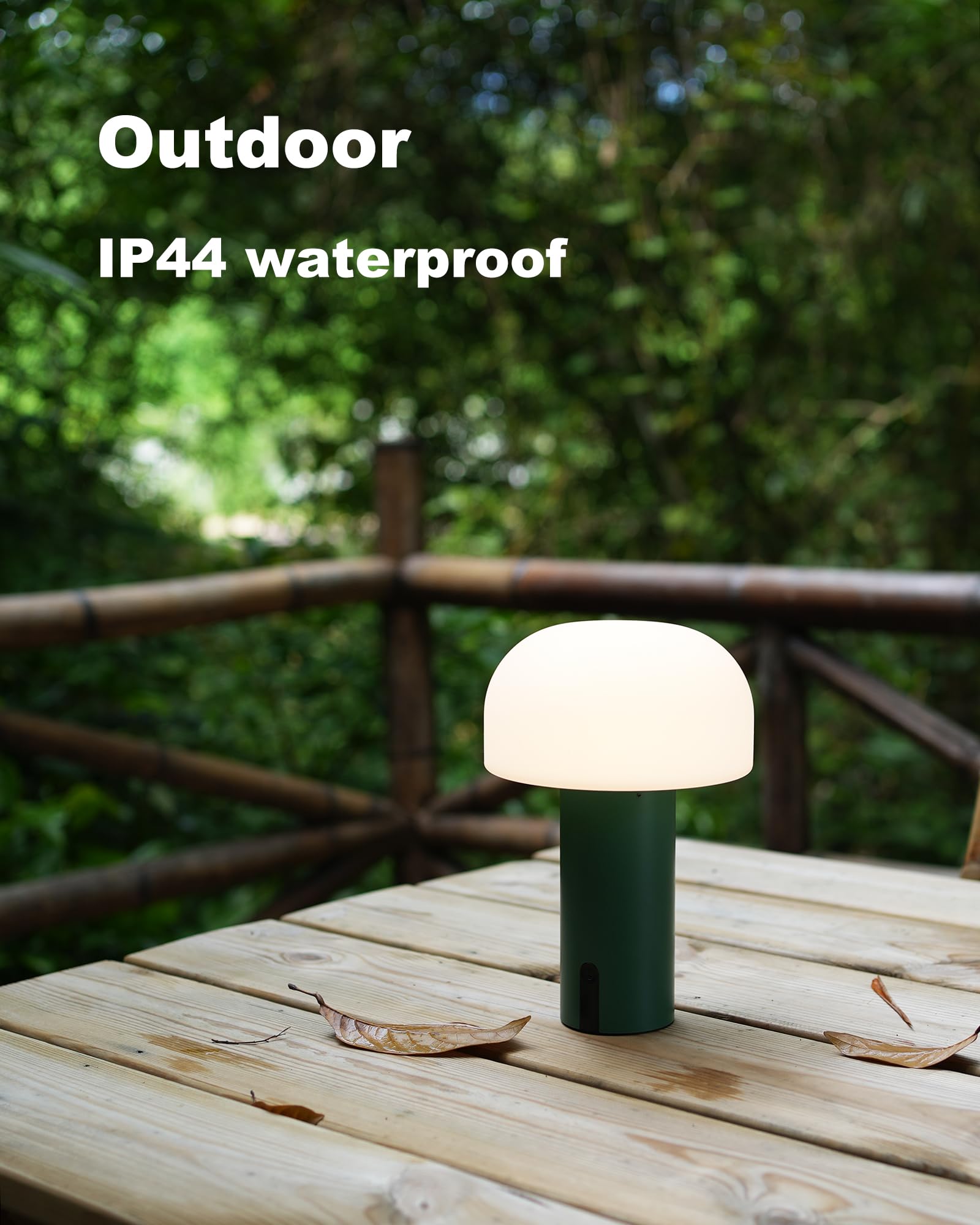 Rechargeable Outdoor Mushroom Table Lamp - Waterproof Cordless Patio Light with USB Charging & Touch Dimming - Portable Battery Operated Night Light for Garden, Porch, Restaurant, Camping (Green)