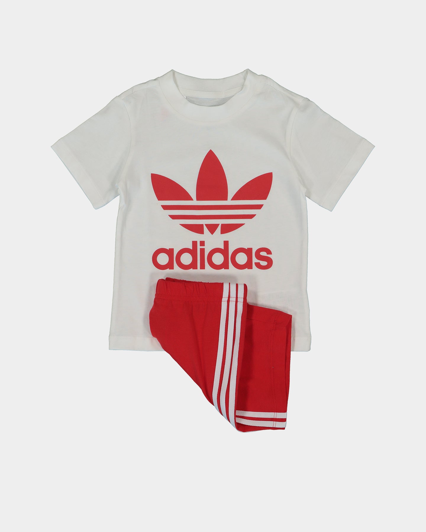 Adidas Kids Trefoil T-Shirt and Shorts Set - White/Red - Comfortable Athletic Outfit for Boys & Girls - Perfect for Sports, School & Casual Wear