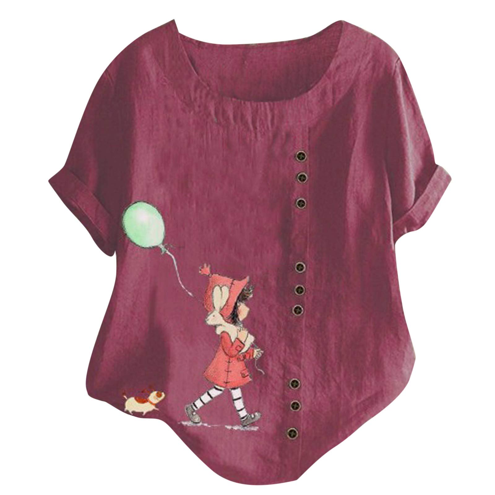 Women's Linen T-Shirt - Cute Graphic Print Short Sleeve Tee - Loose Casual Top for Ladies - Perfect for Summer Outfits, Beach Wear & Casual Everyday Style