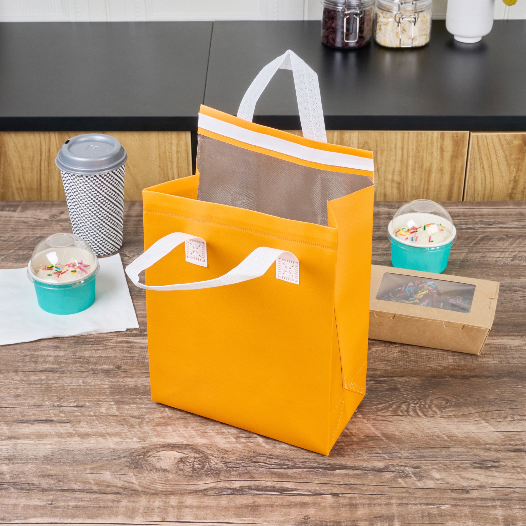 Orange Insulated Takeout Food Delivery Bag - Tamper Evident, 8.25