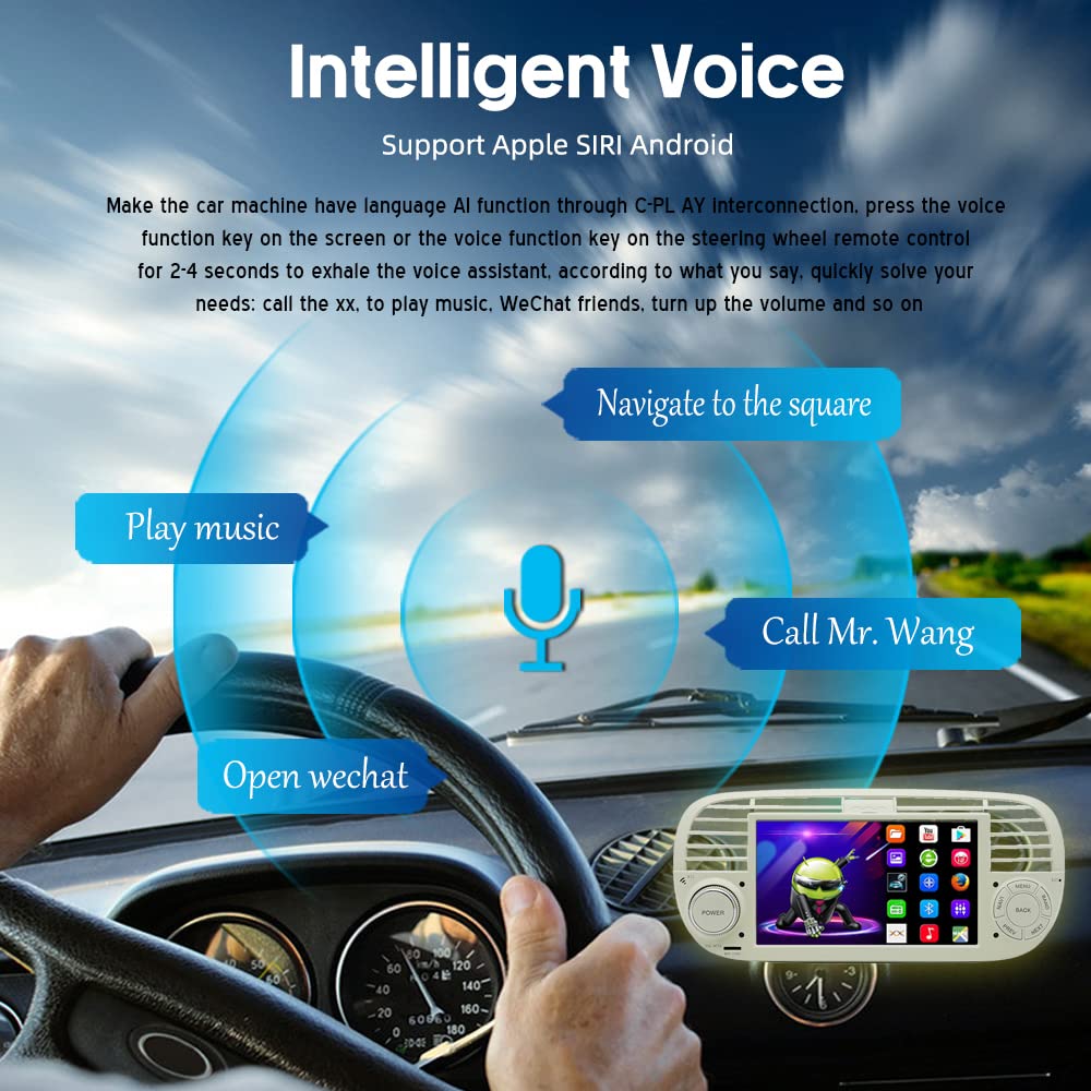 BOOMBOOST 7 Inch 2 Din Wireless Android Auto Car Stereo - Touch Screen Car Radio with Bluetooth, FM, WiFi, GPS & Mirror Link - Compatible with Fiat 500 (White) | Perfect for Hands-Free Calling, Music Streaming & Navigation