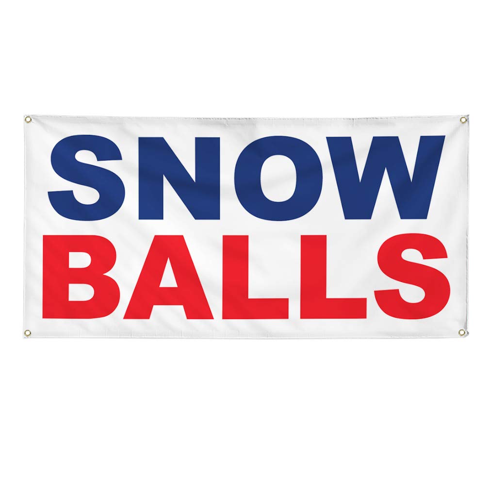 Vinyl Banner - 48x96 Inches, Weatherproof & Durable with 8 Grommets - Blue & Red Snowball Design for Business, Outdoor, Industrial & Yard Signs - Perfect for Advertising, Events, and Seasonal Decorations