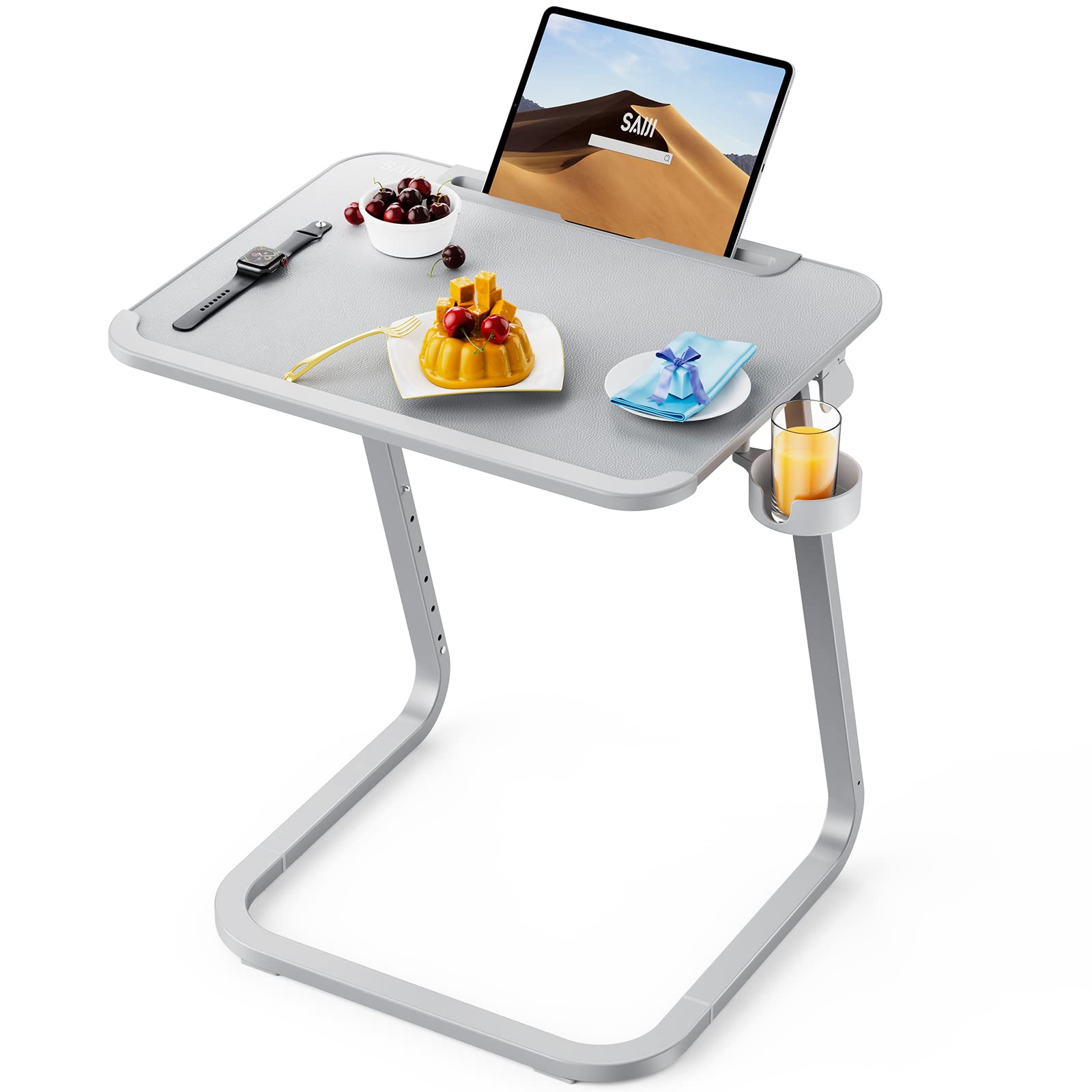 SAIJI Heavy Duty Adjustable TV Tray Table - Extra Large Folding Laptop Desk for Eating, Working & Studying | Height & Tilt Adjustable Bedside Table for Sofa, Bed, Dorm & Office Use