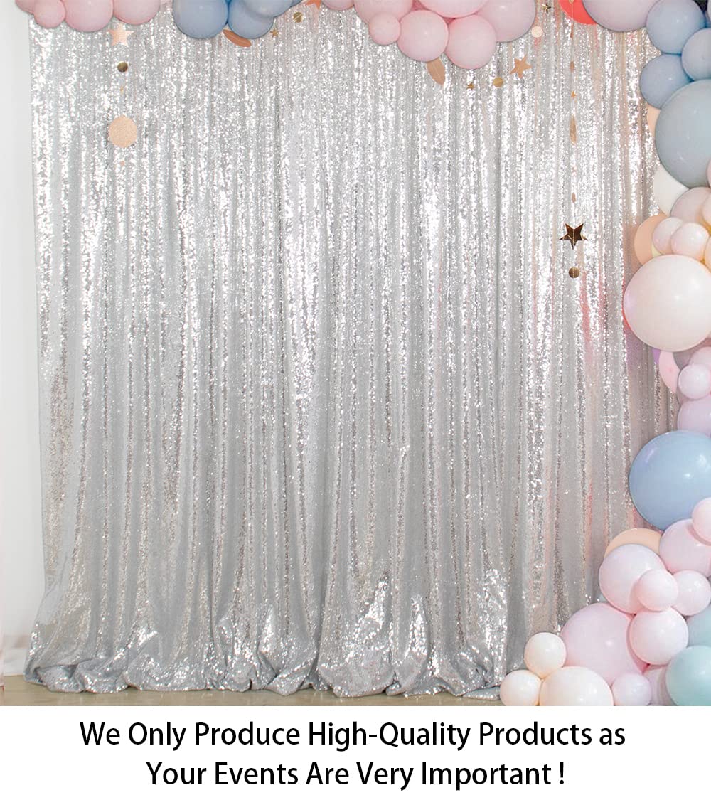 ShinyBeauty 5FT x 10FT Silver Sequin Fabric Photo Booth Backdrop - Sparkling Party Decor for Weddings, Birthdays & Events