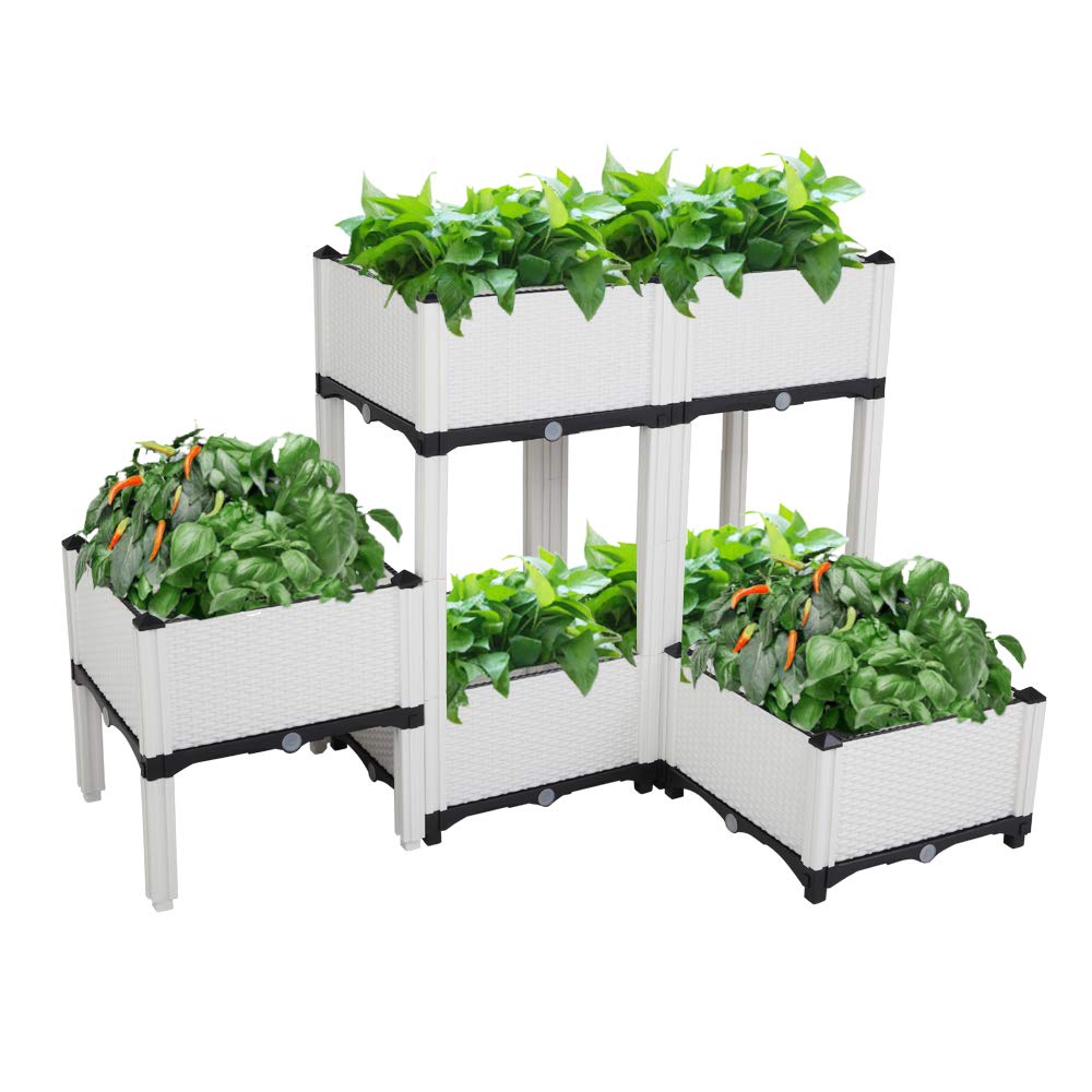 6-Piece BELANITAS White Garden Planter Box Set - Raised Garden Bed Kit for Flowers, Herbs, Vegetables & Succulents | Durable Injection Molded Design with 6 Interlocking Boxes | Perfect for Patio, Balcony & Indoor Gardening