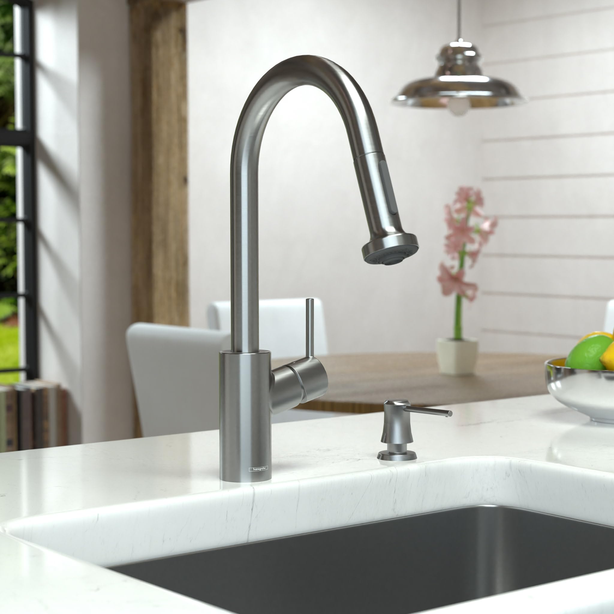 Hansgrohe Talis S² Stainless Steel High Arc Pull-Down Kitchen Faucet with Magnetic Docking Spray Head - Modern Design for Easy Cooking & Cleaning (Model 04310801)