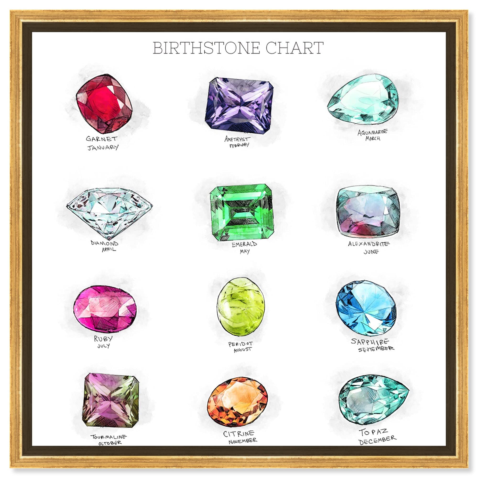 Oliver Gal 'Birthstone Chart' Jewelry Canvas Wall Art Print - Glamorous Modern Decor for Living Room, Office & Bathroom - Perfect Gift for Jewelry Lovers & Home Decor Enthusiasts