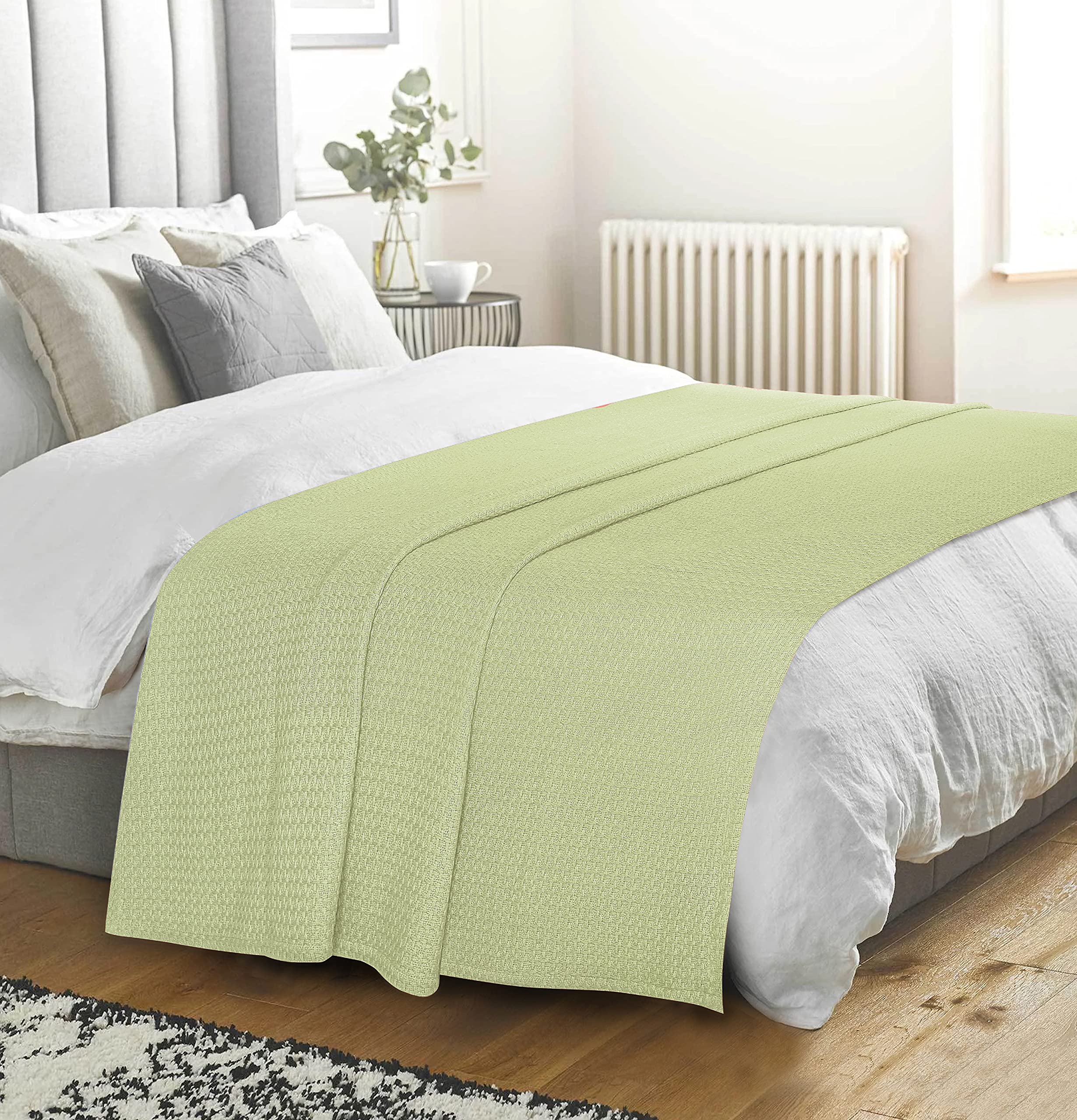 BELIZZI HOME 100% Cotton Twin Size Bed Blanket - Breathable Thermal Blanket for All Seasons, Sage Green - Perfect for Layering, Bedroom Decor & Cozy Nights