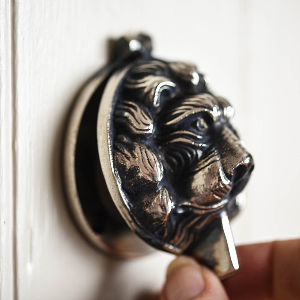 Vintage Nickel Lion's Head Door Latch Cover - Antique Style Cabinet & Furniture Hardware for Home Decor and Restoration Projects