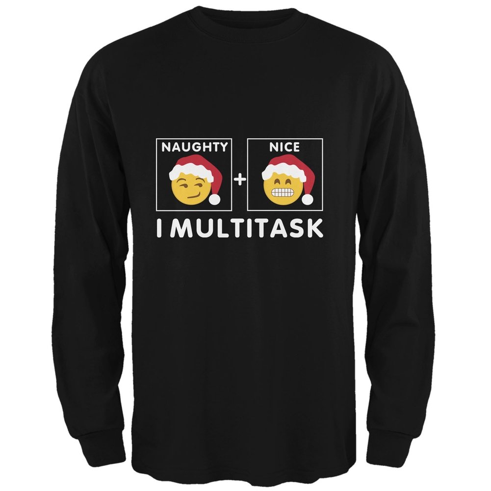 Old Glory Christmas Naughty and Nice Black Long Sleeve T-Shirt for Adults - 2XL | Funny Holiday Party Outfit & Ugly Sweater Alternative
