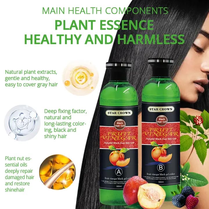 Organic AFFLANO Fruit Vinegar Gel Hair Color - Natural Black Hair Dye (500ml x 2) for Women & Men | Vegan, Ammonia-Free, Long-Lasting Color | Perfect for Home Use & Salon Styling