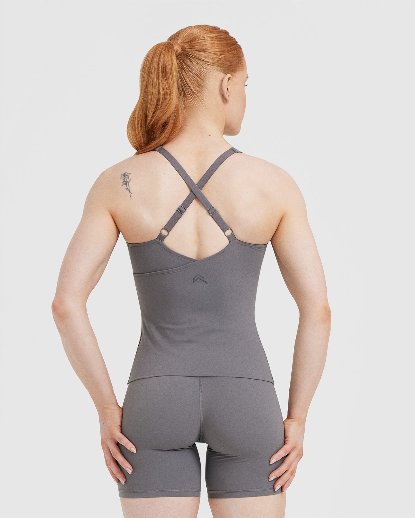 Unified V Neck Cross Back Vest for Women - Soft Stretchy Ash Grey Workout Top for Yoga, Gym & Running