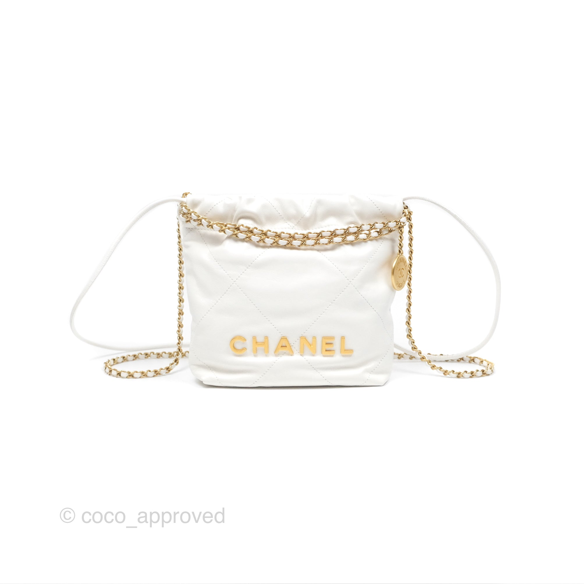Chanel 22 Mini Bag in White Shiny Crumpled Calfskin Leather - Luxury Crossbody Purse for Women, Perfect for Date Night & Evening Events