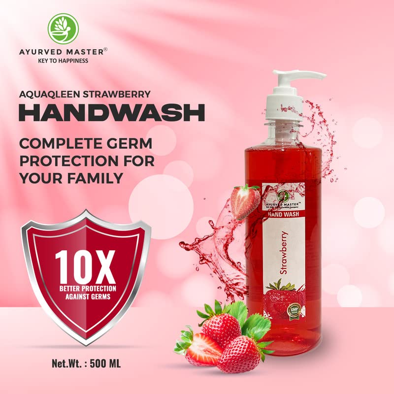 Ayurved Master Advanced Skincare Moisturizing Liquid Strawberry Hand Wash Refill (500ml x 2 Pack) - Antibacterial Formula Fights 100+ Germs | Gentle for Daily Use at Home, Office & Travel