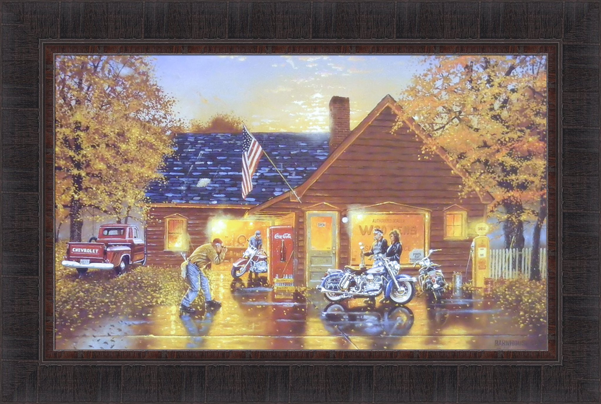 Harley Davidson Motorcycles Framed Art Print 18x27 - Vintage Americana Wall Decor for Living Room, Office & Man Cave - Perfect Photo by Dave Barnhouse