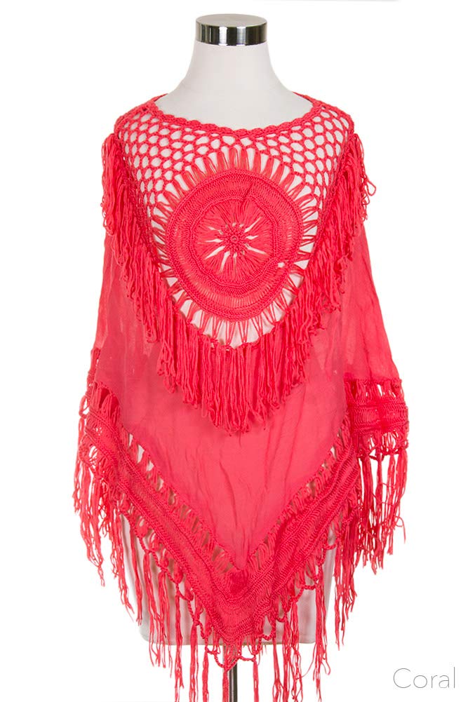 ScarvesMe Crochet Poncho with Fringe - Women's Boho Chic Knitted Shawl Wrap for Fall & Winter - Perfect for Casual Outings, Beach Cover-Up, and Festival Fashion