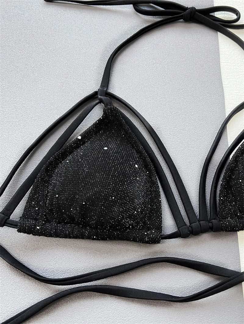 Sexy Black Halter Bikini Set 2025 - Push Up High Waist Swimsuit for Women, Bandage Bikini with Drawstring | Perfect for Beach Vacation, Pool Party & Summer Getaways