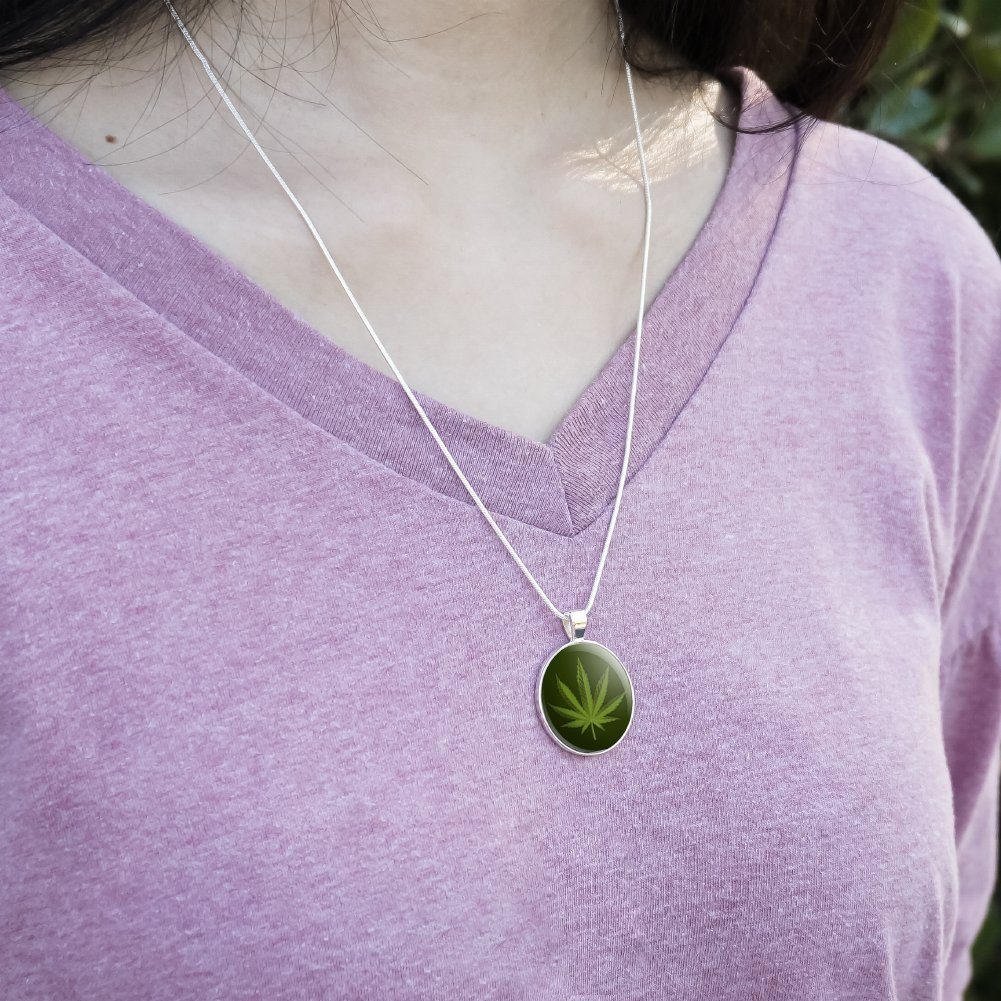 Sterling Silver Plated Chain with Marijuana Leaf Pendant - 1
