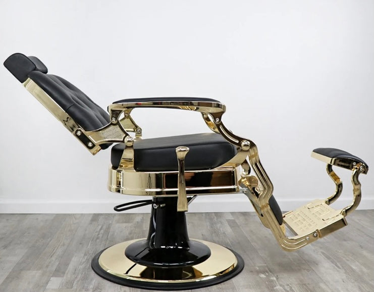Professional Gold Barber Chair for Salon & Home Use - Heavy Duty Hydraulic Styling Chair with Adjustable Height & Reclining Back - Perfect for Haircuts, Styling & Shaving