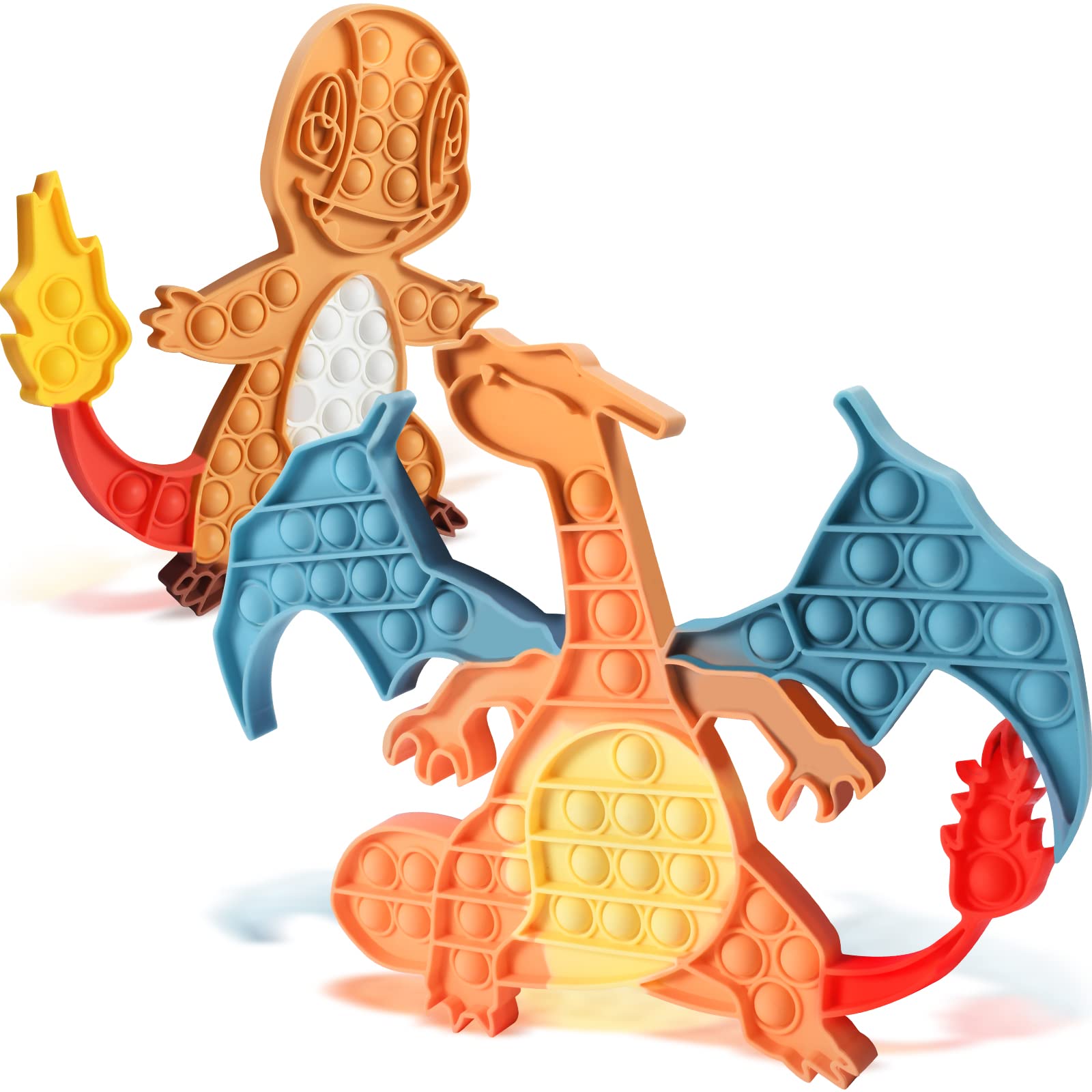 2 Pack Jumbo Dinosaur Pop Push Fidget Toys - Big Size Sensory Stress Relief Toys for Kids, ADHD, Adults - Perfect for Classroom, Travel, and Anxiety Relief